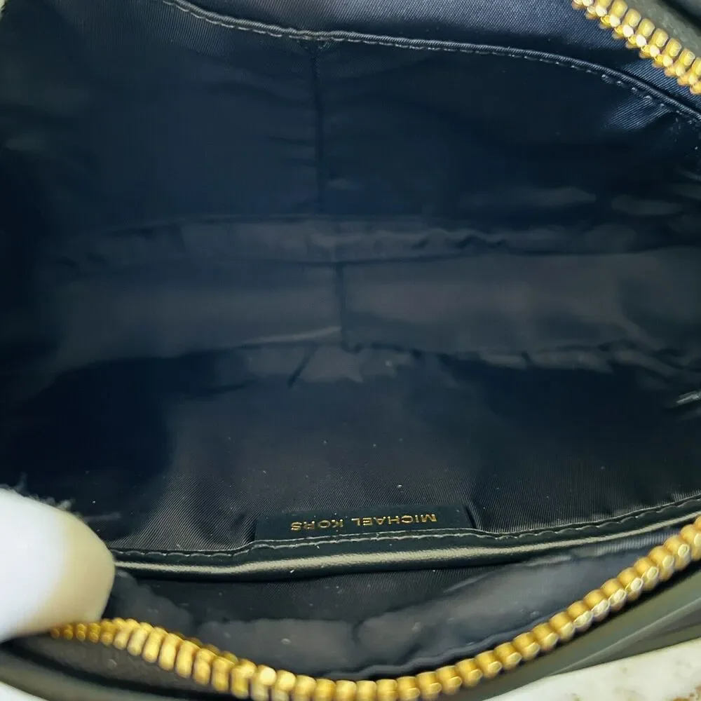 MICHAEL KORS Polly Black Nylon East West Zip Chain Crossbody Bag